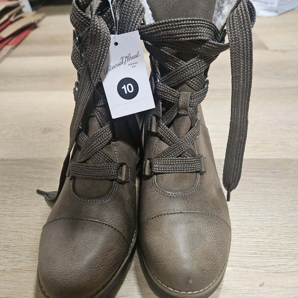 Women’s Taupe Wedge Ankle Boots with Lace-Up Detail